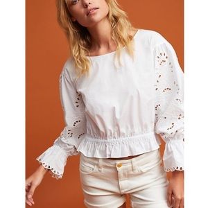 Anthropologie Maeve White Lace Crop Blouse